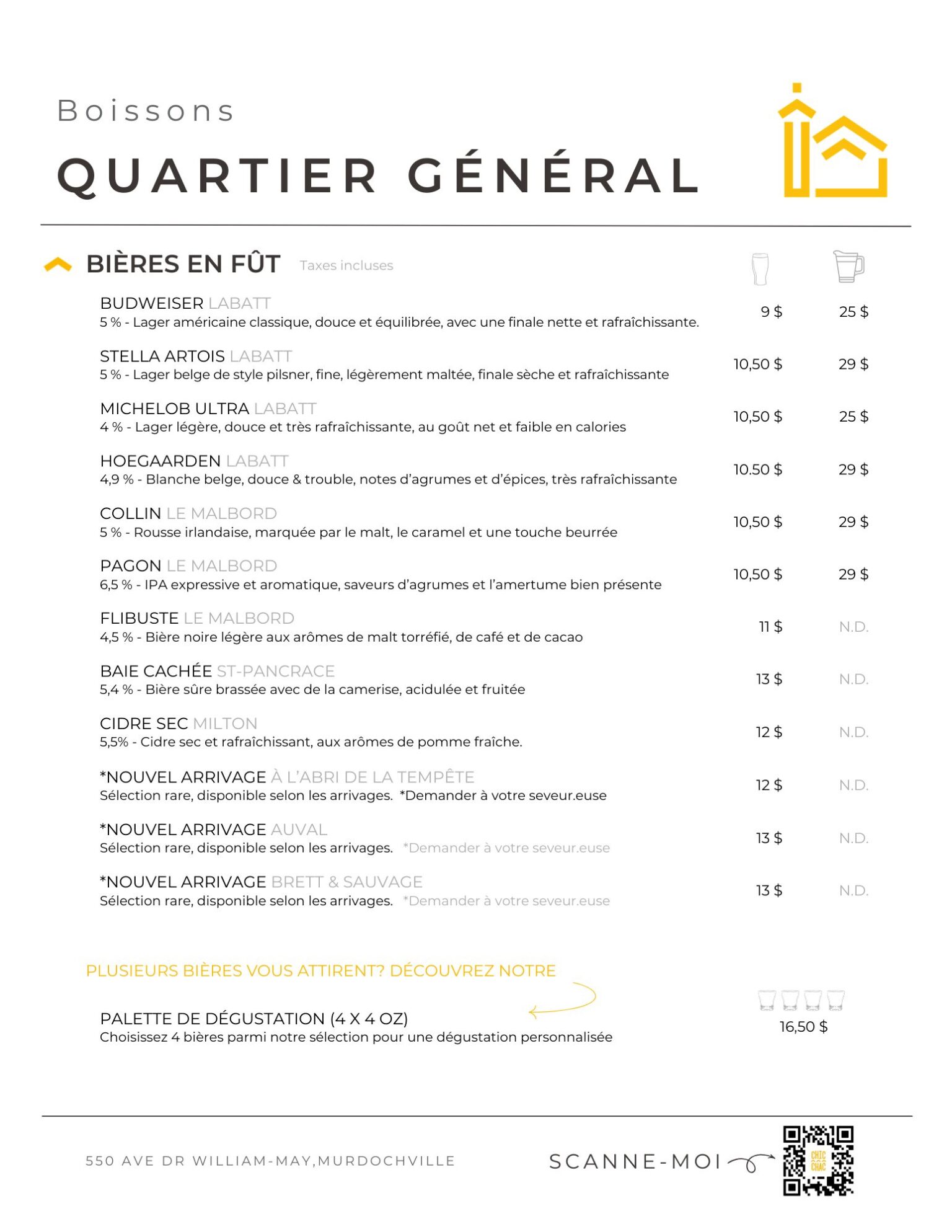 Menu de la soif QG Chic-Chac FR-EN