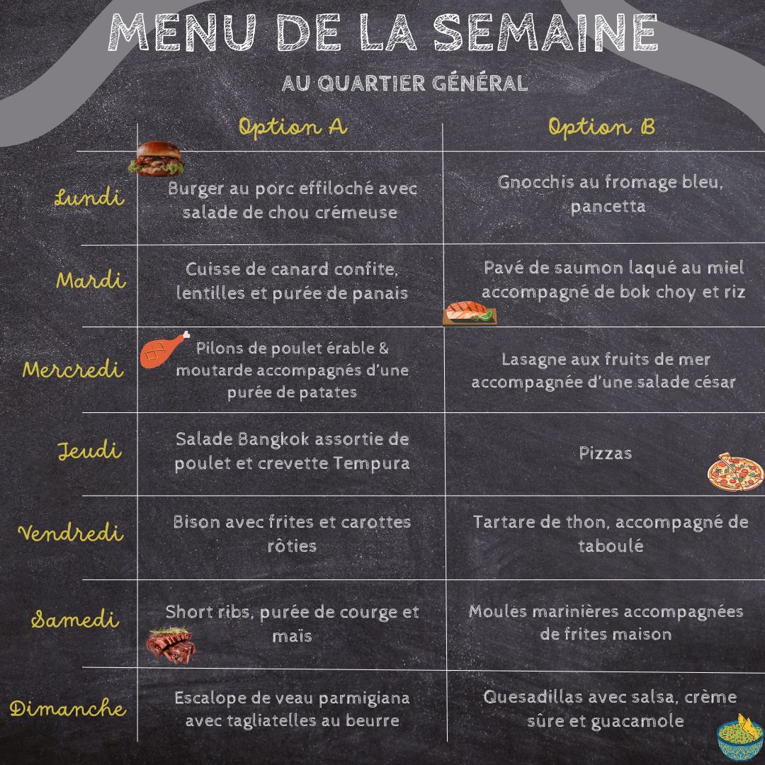 Menu semaine 1